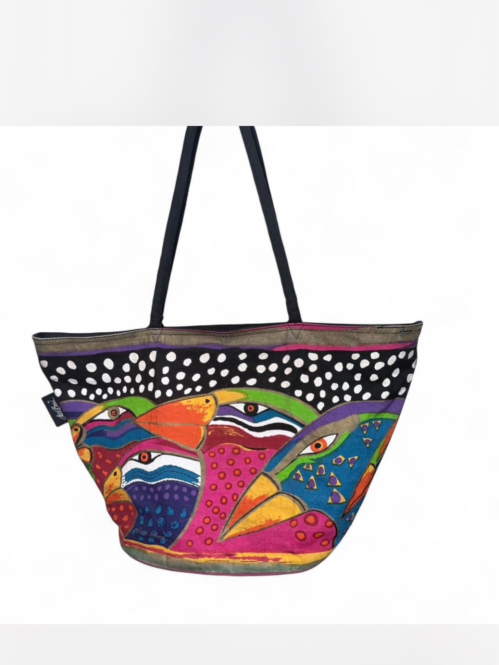 Laurel Burch Colorful Bird Print Oversized Tote Bag Artsy Boho Canvas